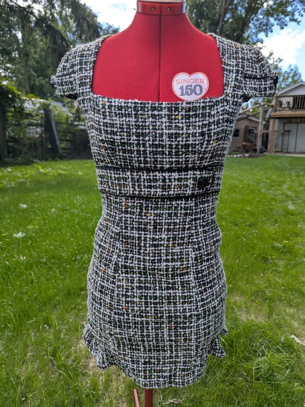 2B Bebe Tweed Mini Dress with Square Neck And Capped Sleeves Y2K